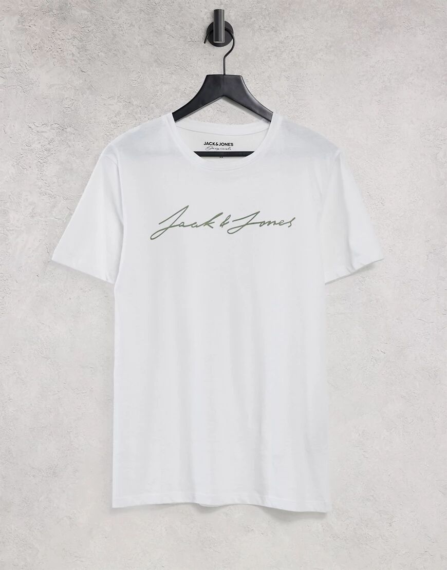Jack & Jones Originals t-shirt with small script logo in white  White