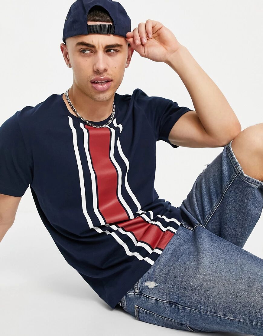 Jack & Jones Originals t-shirt with stripe in navy  Navy