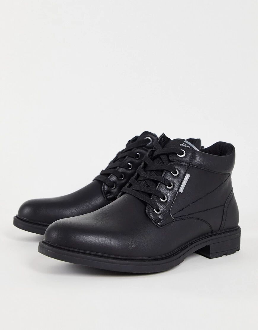 Jack & Jones short trucker boots in black faux leather  Black