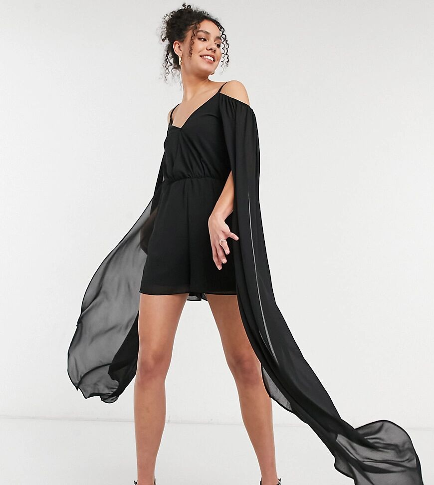 Jaded Rose Tall cold shoulder drape playsuit in black  Black