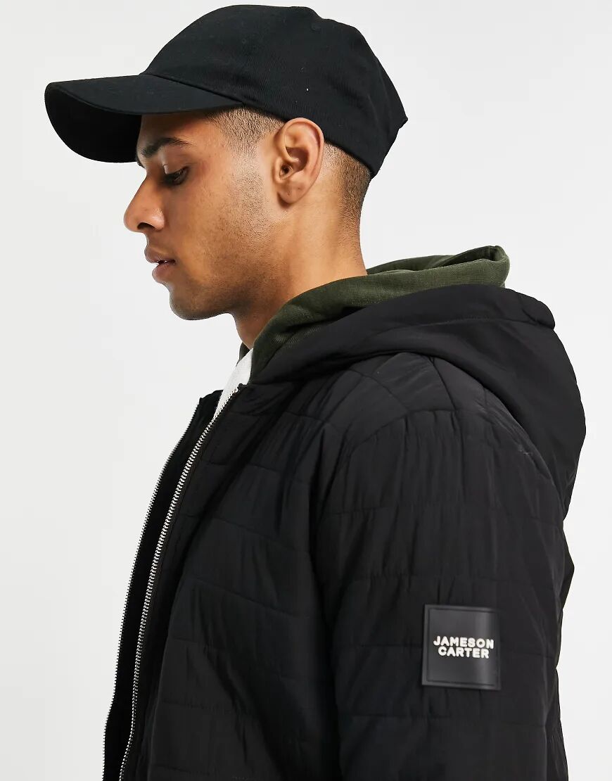 Jameson Carter sivan lightweight puffer jacket in black with hood  Black