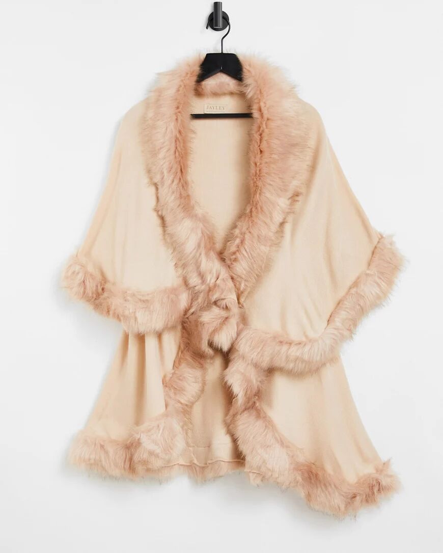 Jayley double layer faux fur trim cape in blush pink  Pink