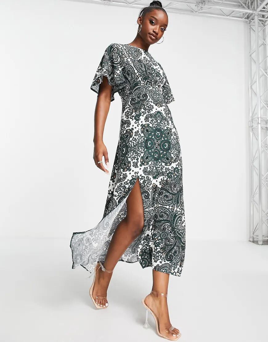 John Zack midaxi dress in green tile print-Multi  Multi