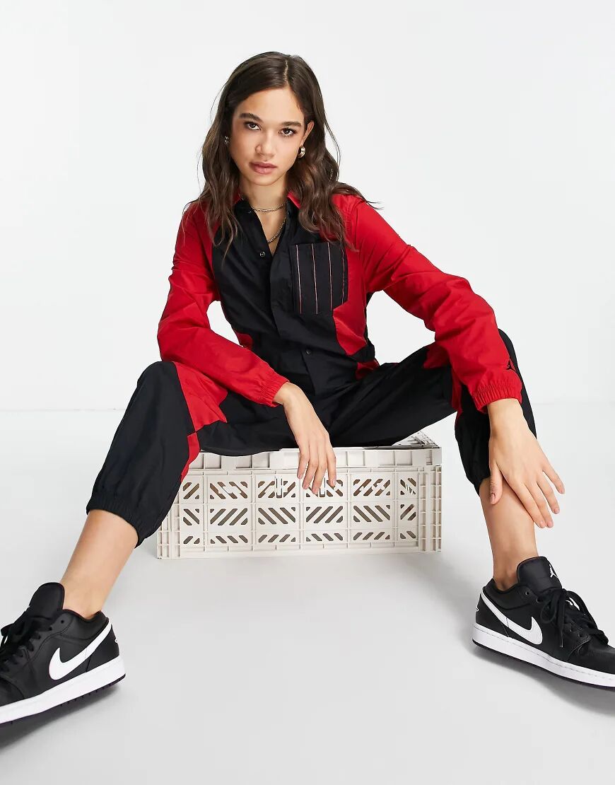 Jordan essential flight jumpsuit in black and red  Black