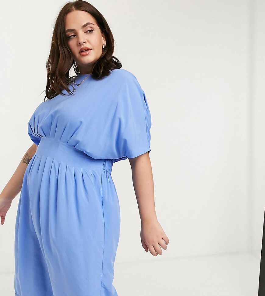 Junarose gathered waist midi dress in blue  Blue