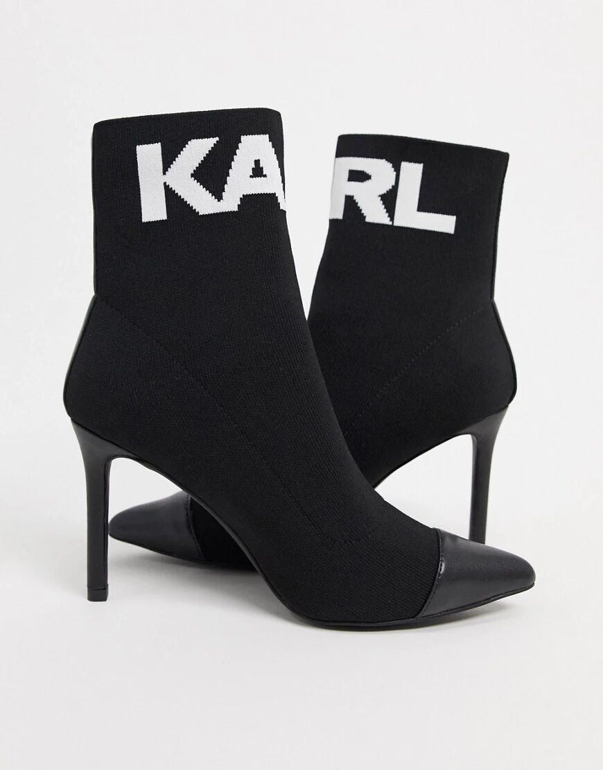 Karl Lagerfeld Pandora heeled sock boot with logo in black  Black