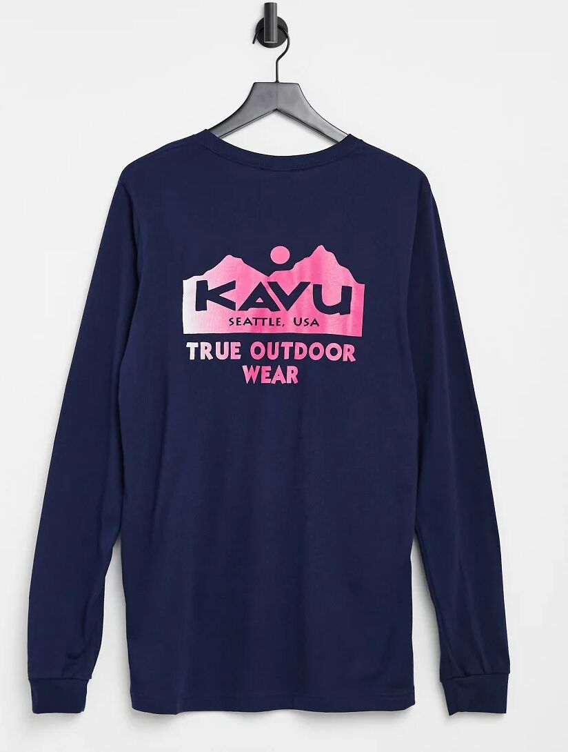 Kavu Logo long sleeve back print t-shirt in navy-Pink  Pink