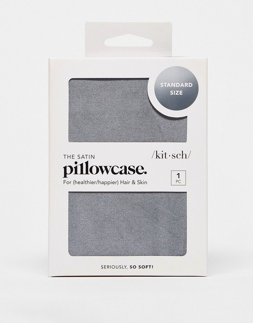 Kitsch Charcoal Satin Pillowcase-Grey  Grey