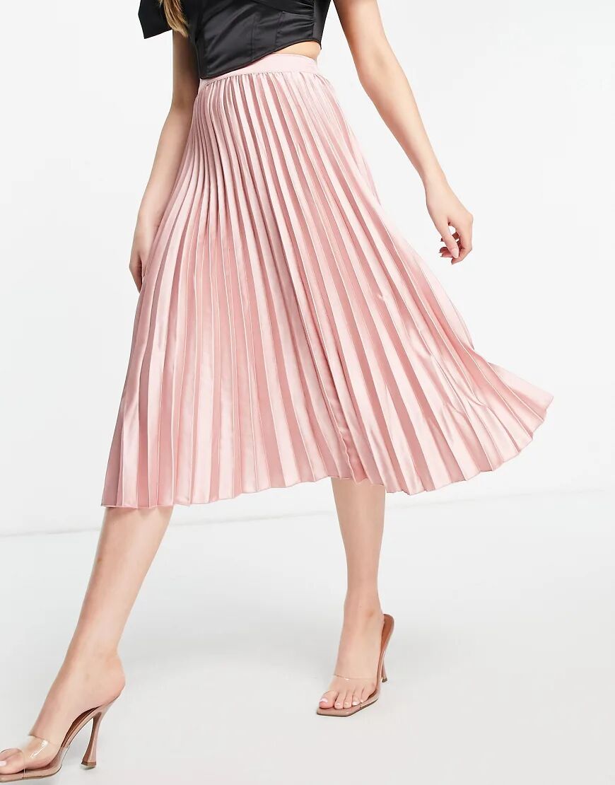 Koco & K satin pleated midi skirt in pink  Pink