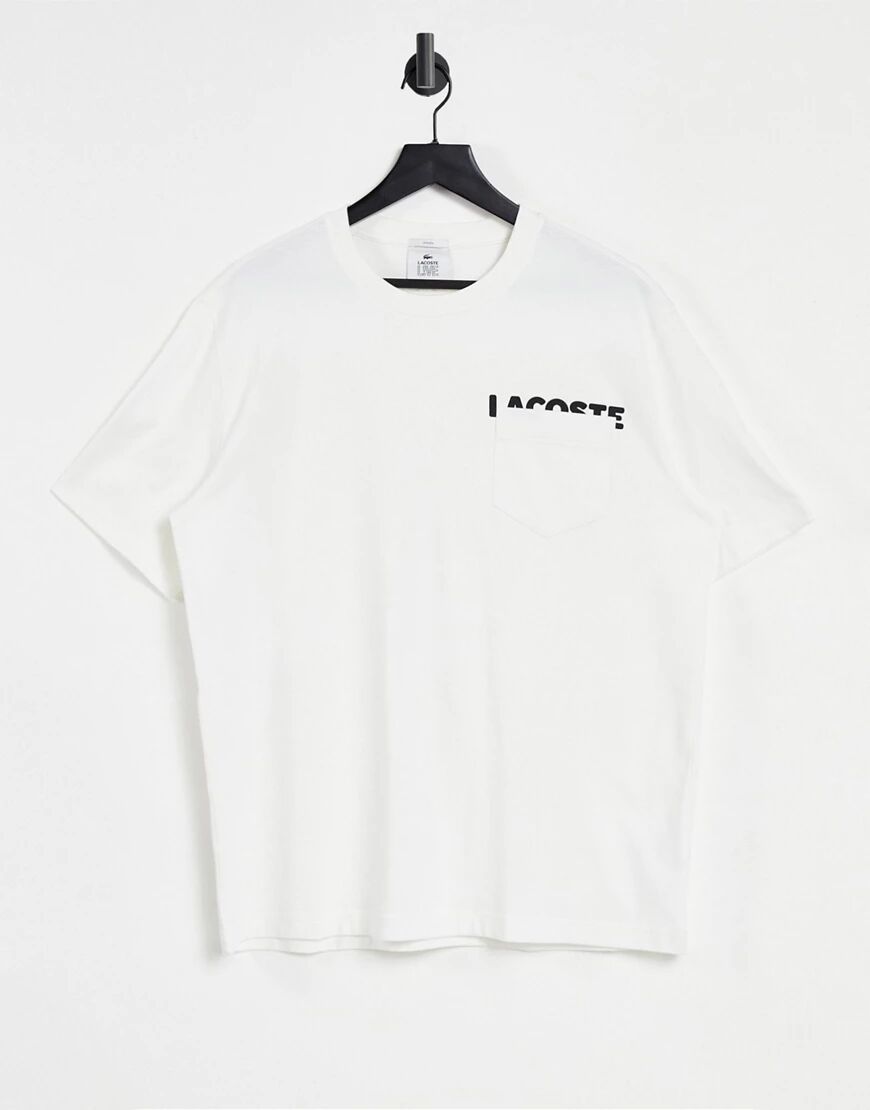Lacoste oversized t-shirt with logo pocket detail in white  White