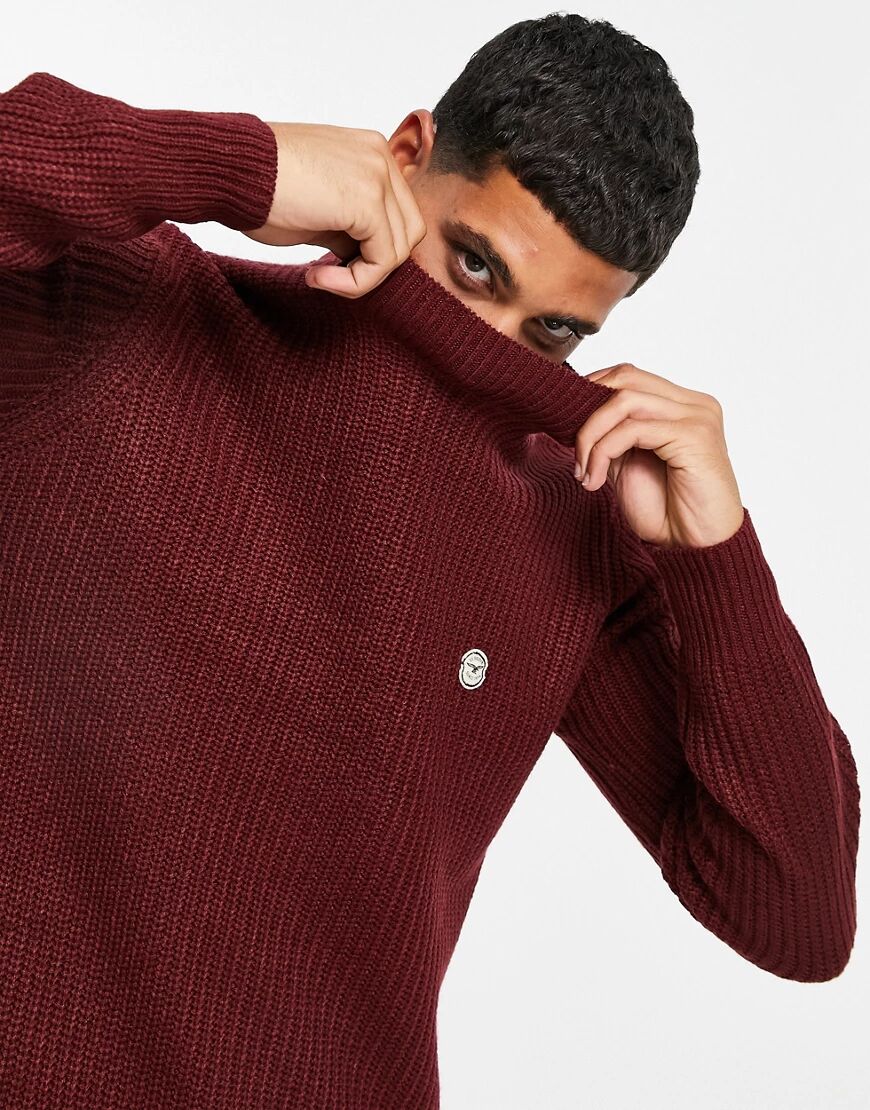 Le Breve heavy ribbed turtle neck jumper in burgundy-Red  Red
