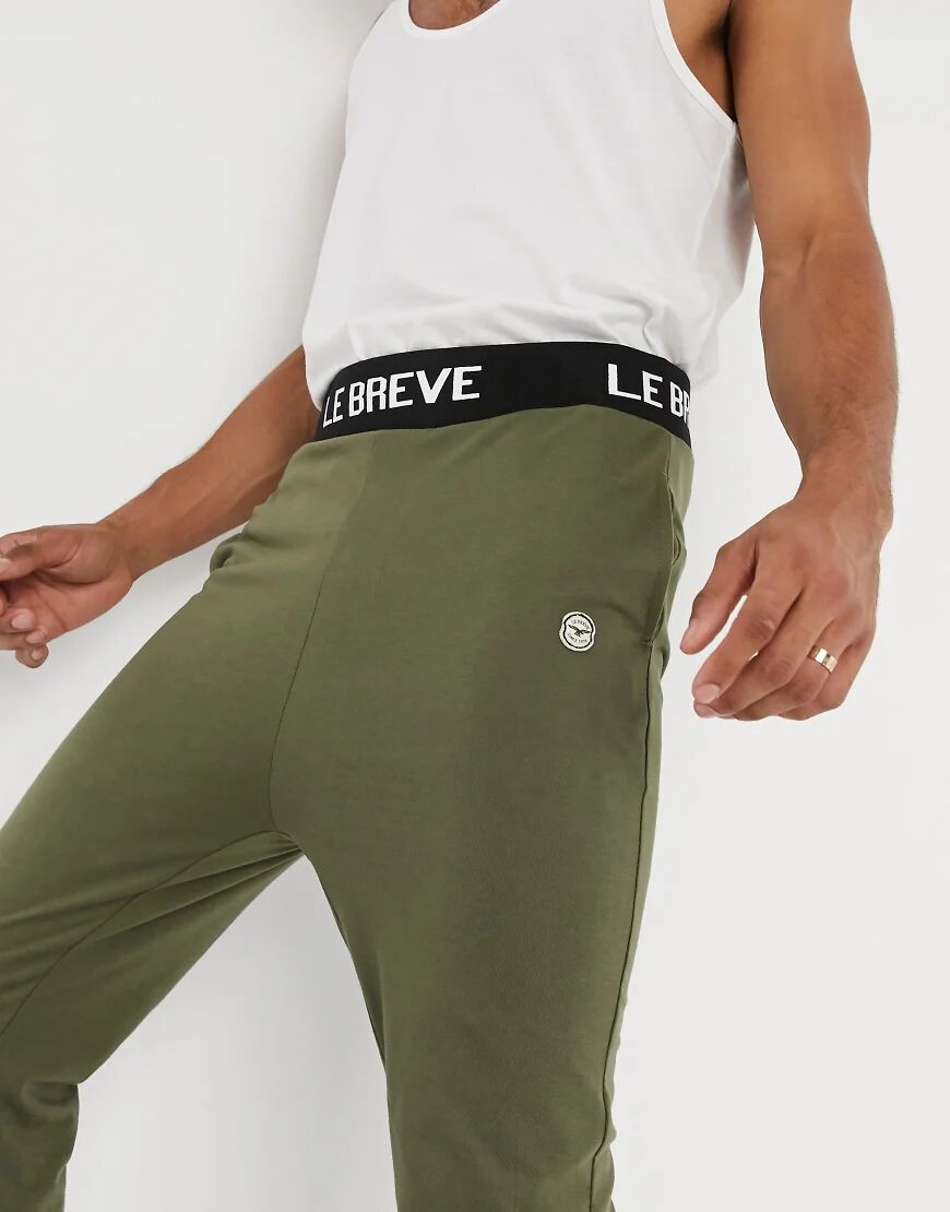 Le Breve lounge joggers with contrast waist band in khaki-Green  Green