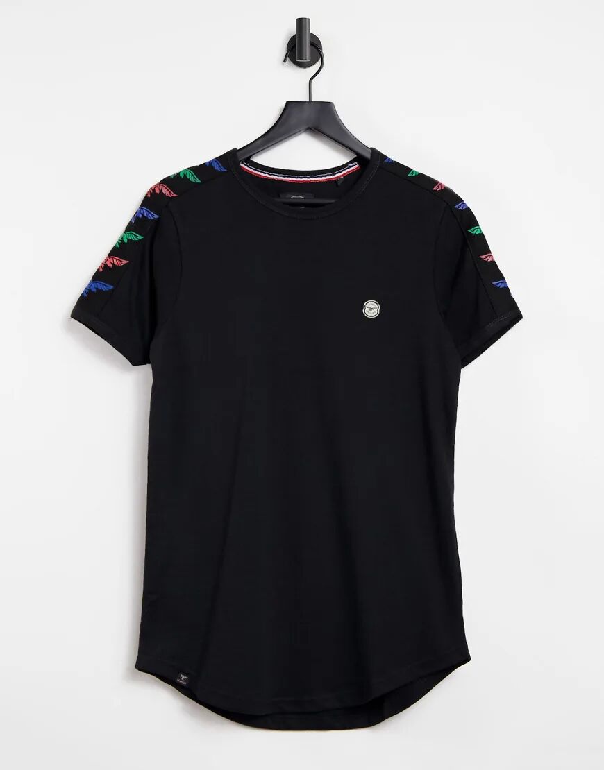 Le Breve lounge t-shirt co-ord in black with bright logo  Black