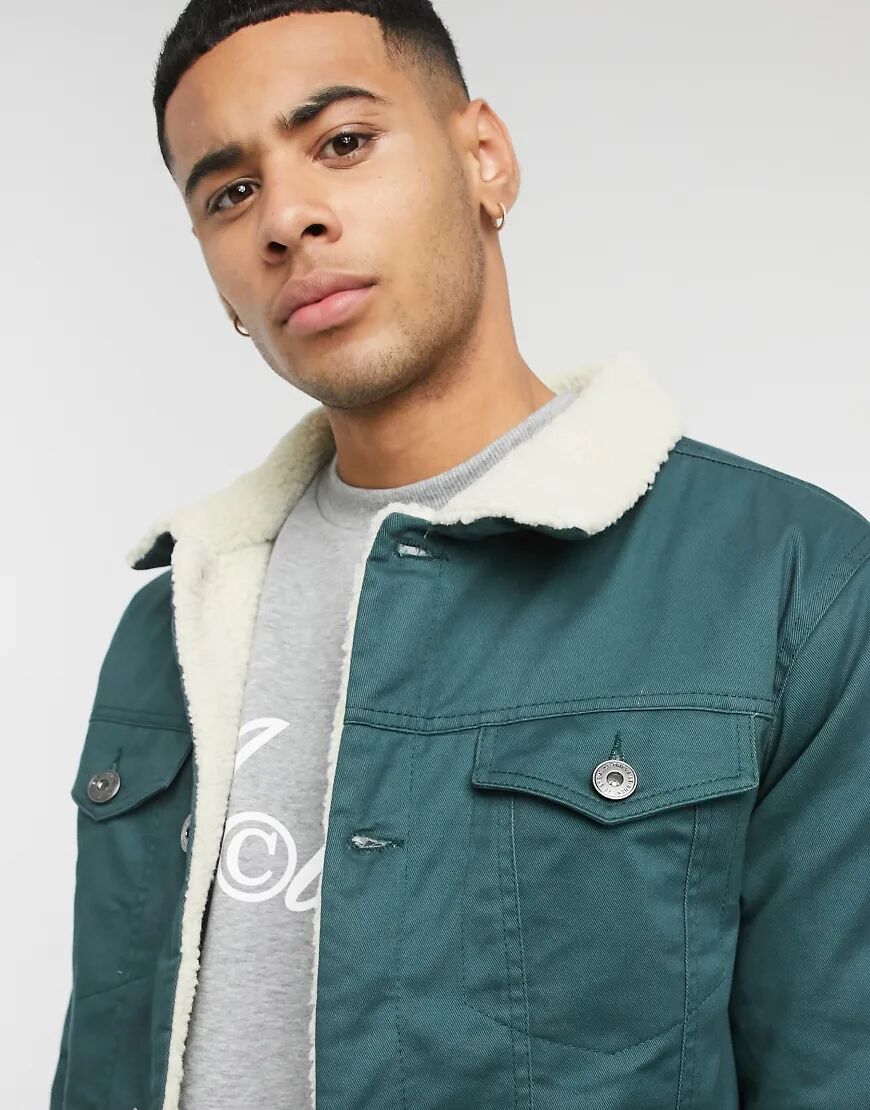 Le Breve twill borg lined jacket in green  Green