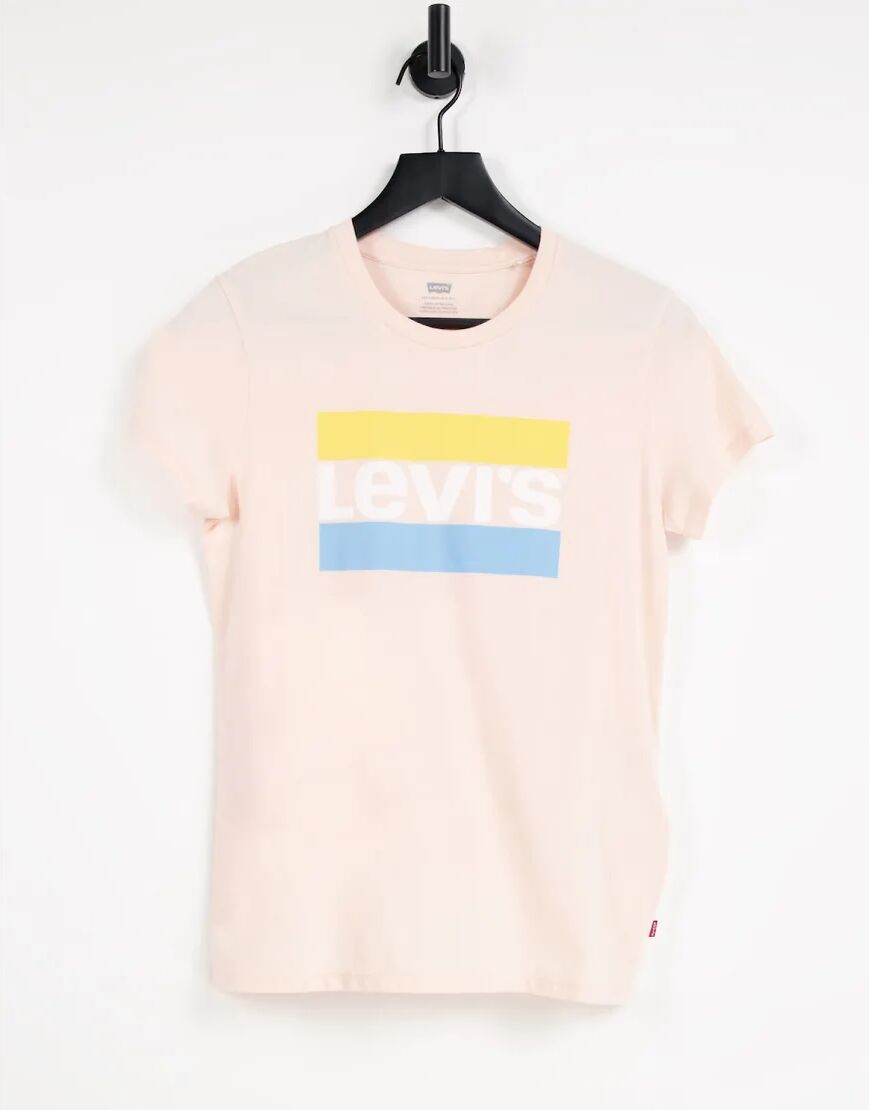 Levis Levi's the perfect t-shirt with stripe logo in light pink shell  Pink