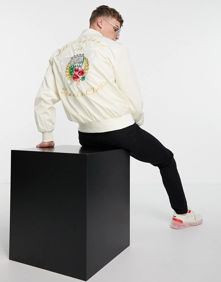 Liquor N Poker Tennis Club bomber jacket with back embroidered emblem in off white  White