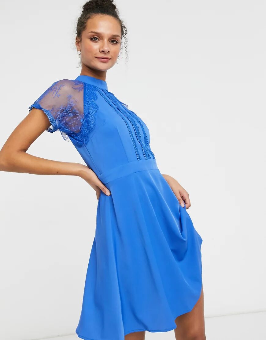 Liquorish a line lace detail mini dress in blue  Blue