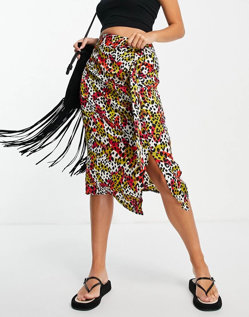 Liquorish tie midi skirt co-ord in animal print-Multi  Multi