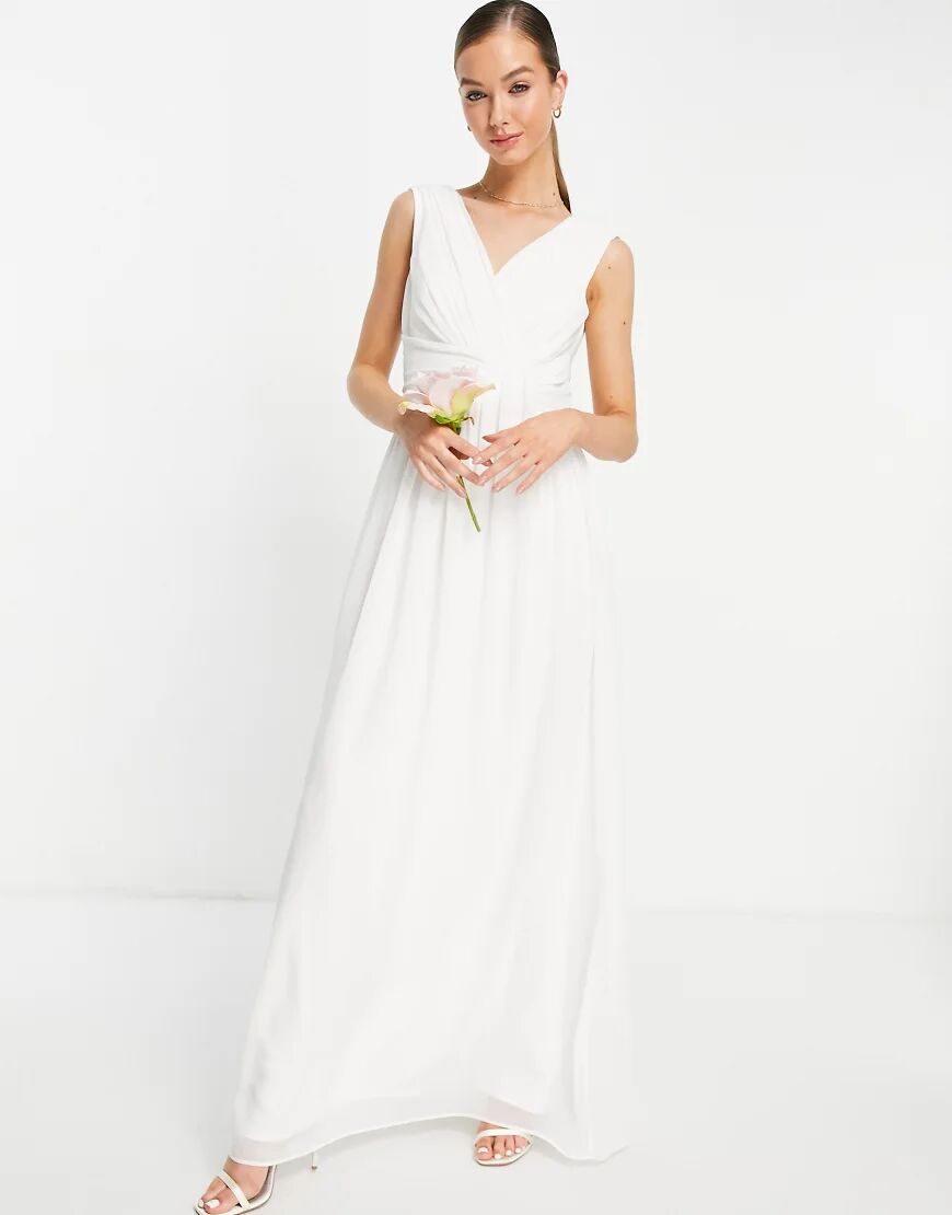 Little Mistress Bridal v neck maxi dress in white  White