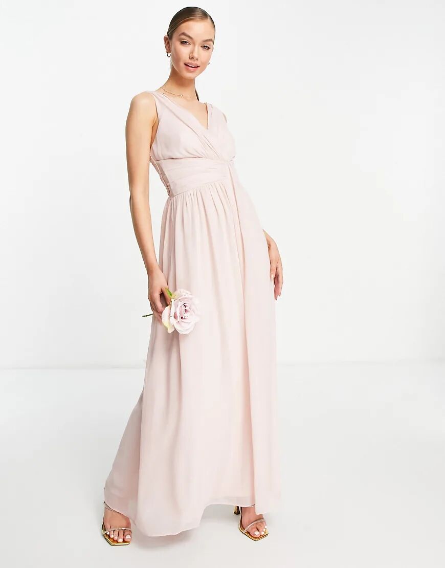 Little Mistress Bridesmaids v neck maxi dress in pink  Pink