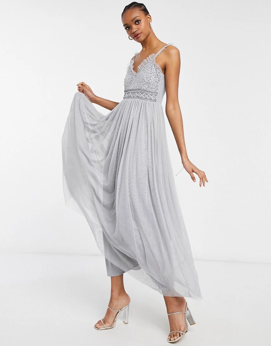 Little Mistress prom maxi dress with embellishment in grey  Grey