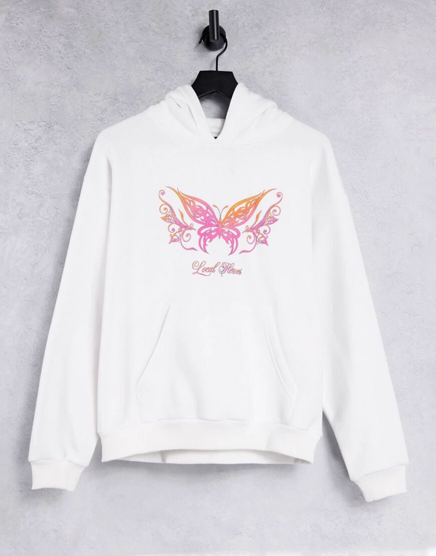 Local Heroes oversized hoodie with retro butterfly graphic-White  White