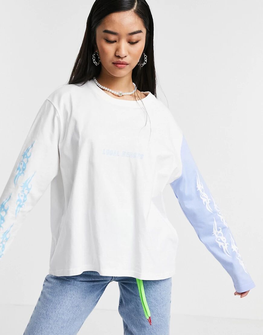 Local Heroes oversized long sleeve t-shirt with contrast sleeve and graphics-White  White