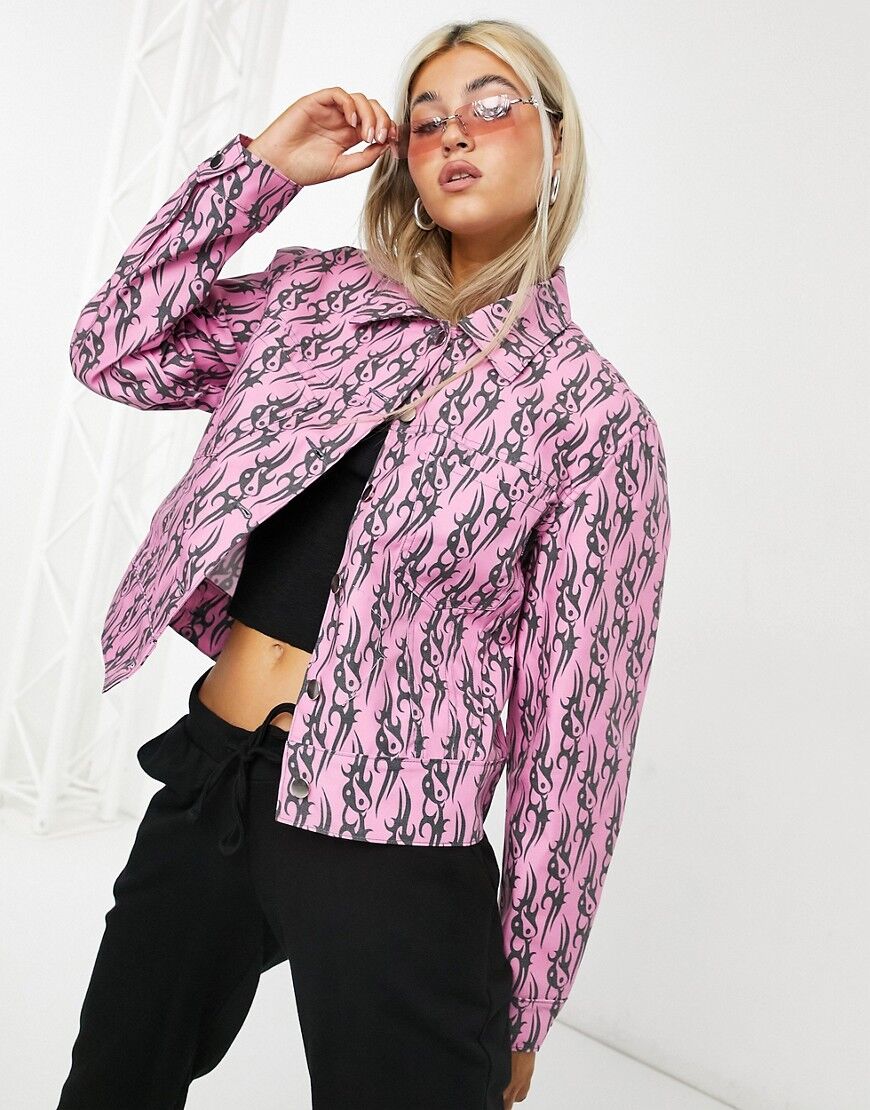 Local Heroes trucker jacket in pink multi graphic co-ord  Pink