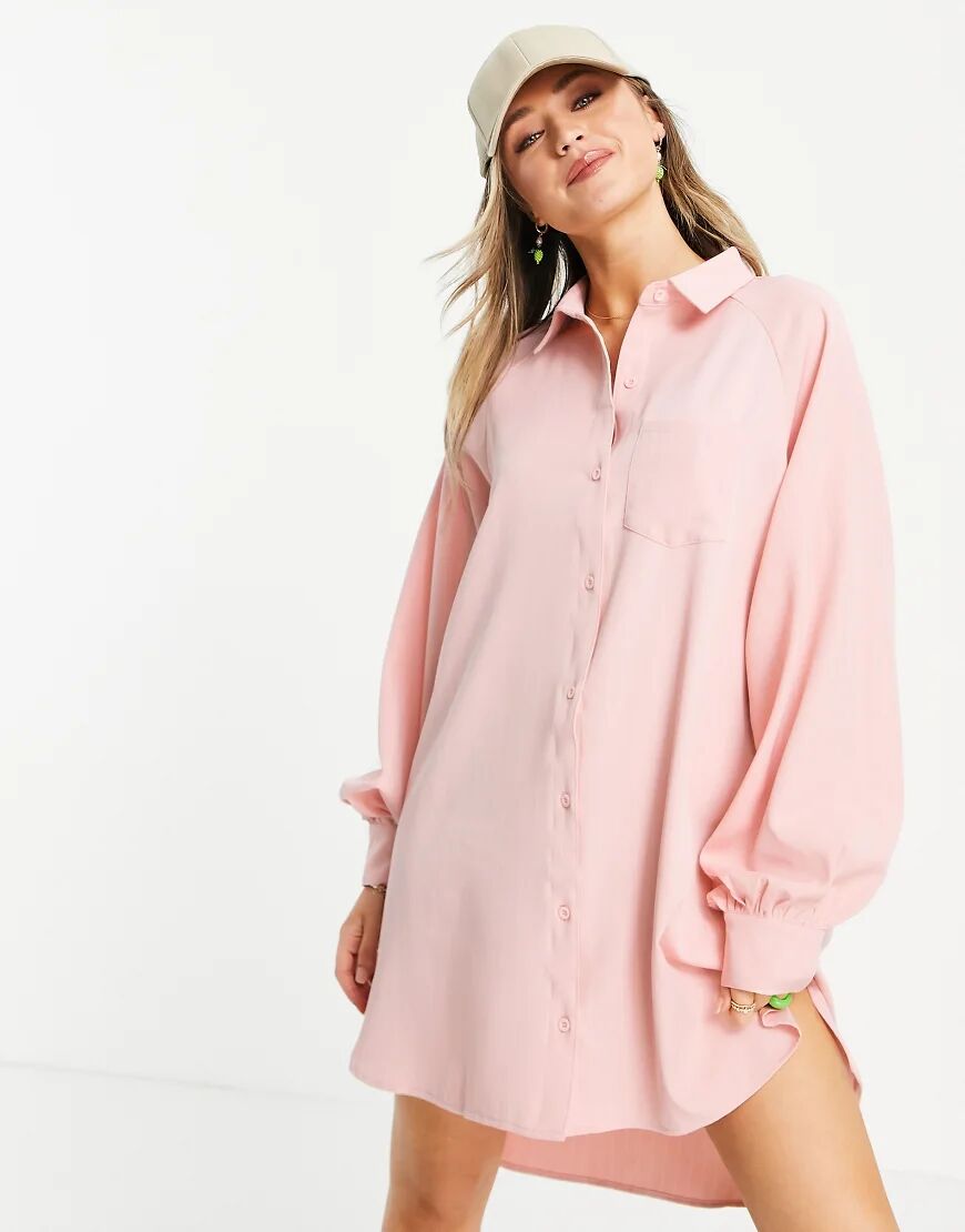 Lola May oversized dip hem shirt dress in coral stripe-Orange  Orange