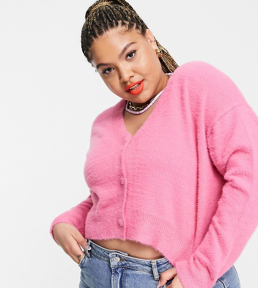 Lola May Curve Lola May Plus fluffy cropped cardigan-Pink  Pink