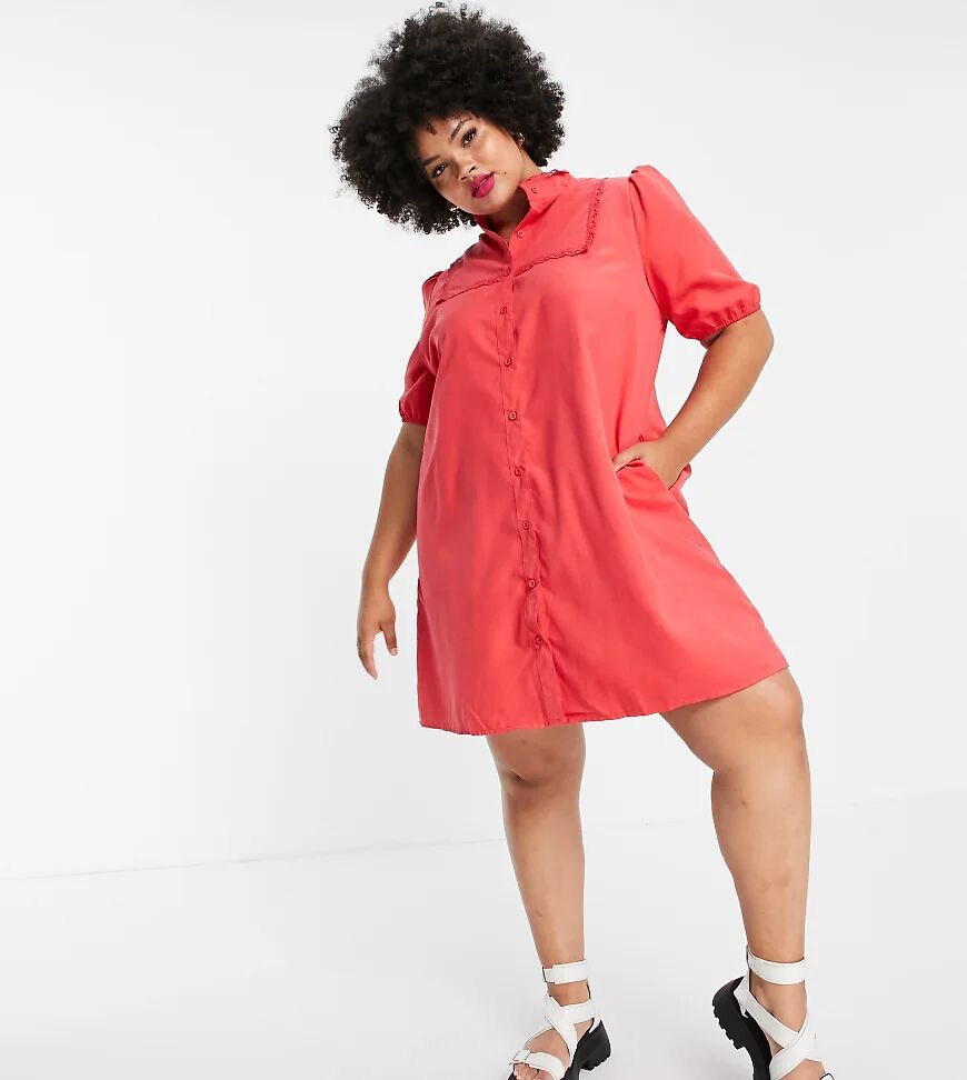 Lola May Curve Lola May Plus puff sleeve mini shirt dress in pink  Pink