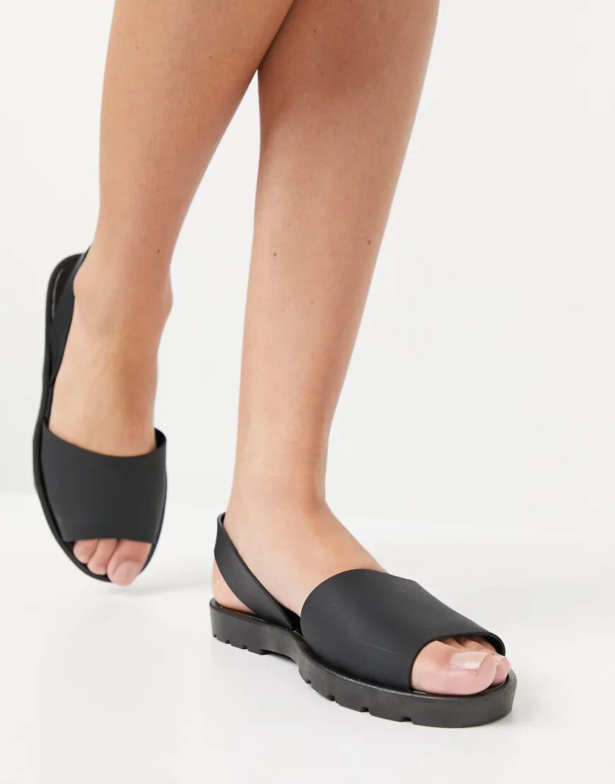 London Rebel slingback jelly flat sandals in black  Black