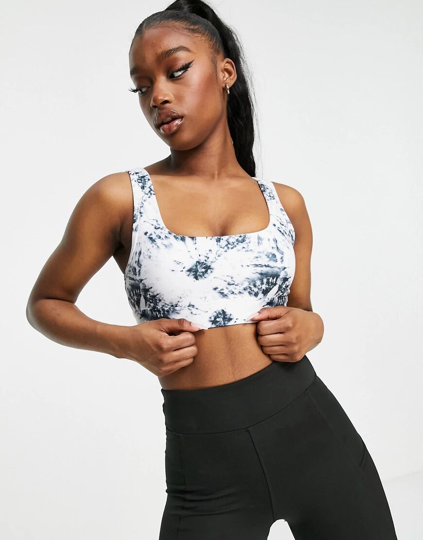 Lorna Jane light support sports bra in black and white tie dye  Black