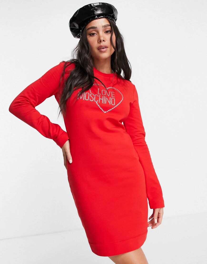 Love Moschino diamante logo dress in red  Red