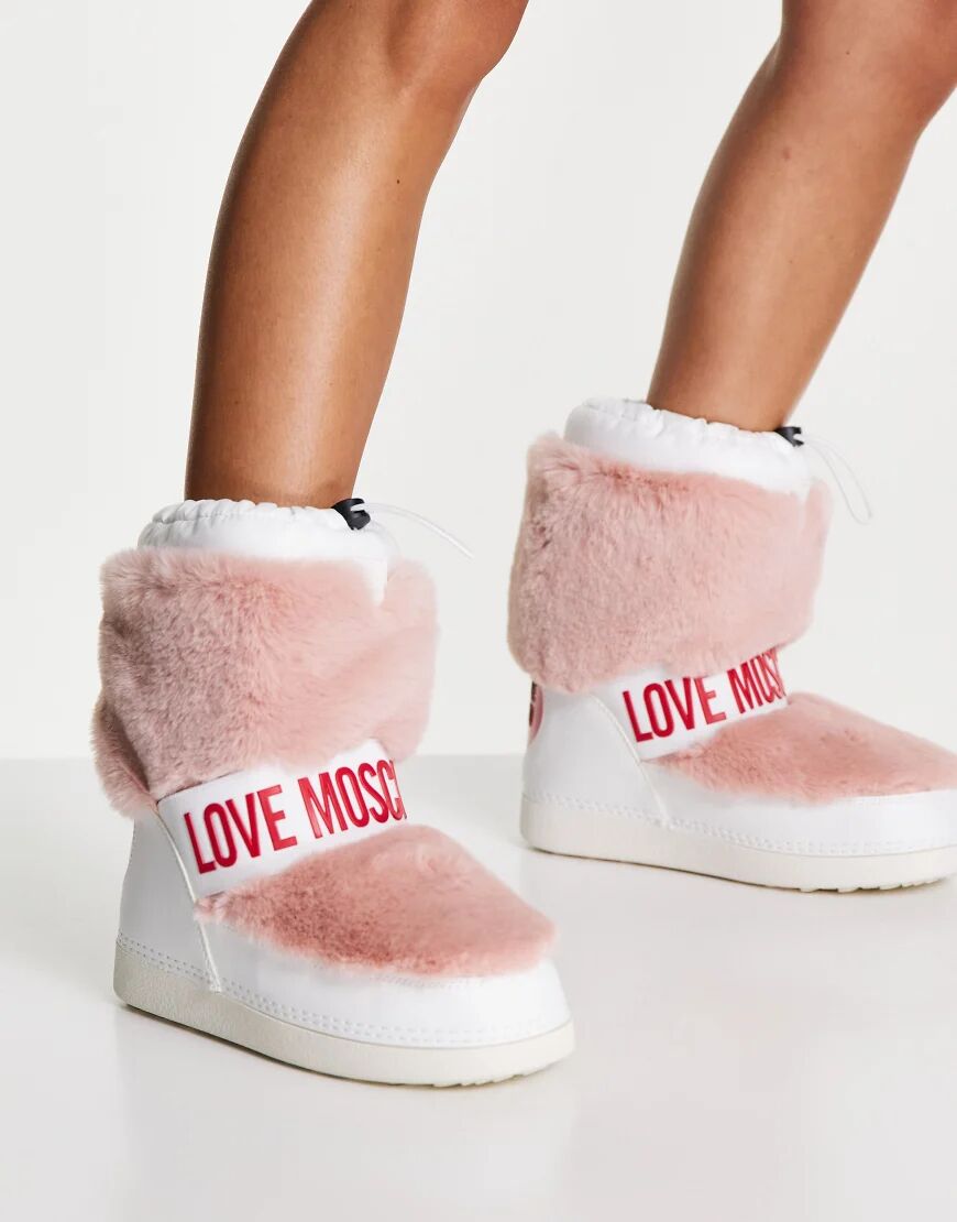 Love Moschino faux fur snow boot in pink  Pink