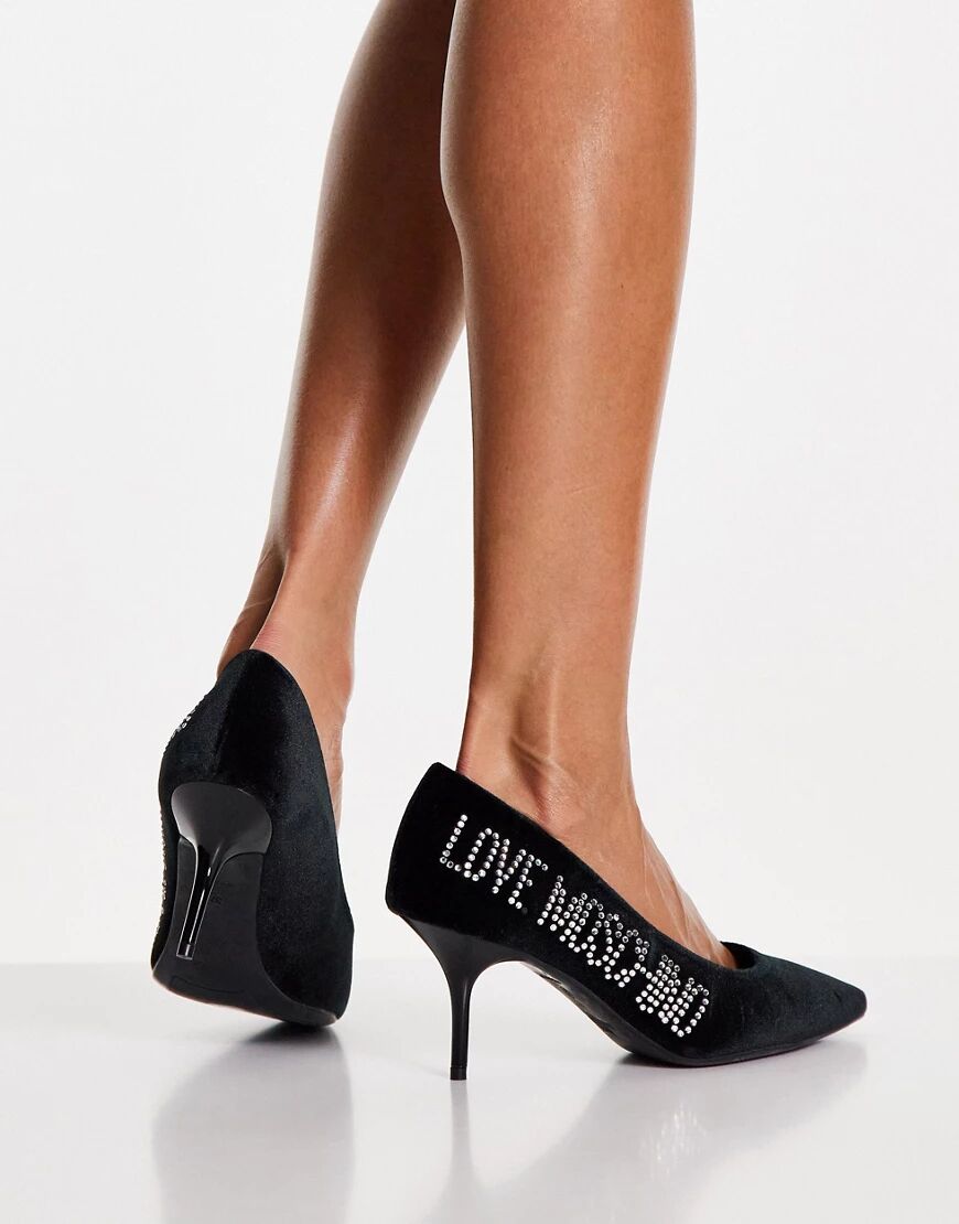 Love Moschino heeled court shoes in black velvet  Black