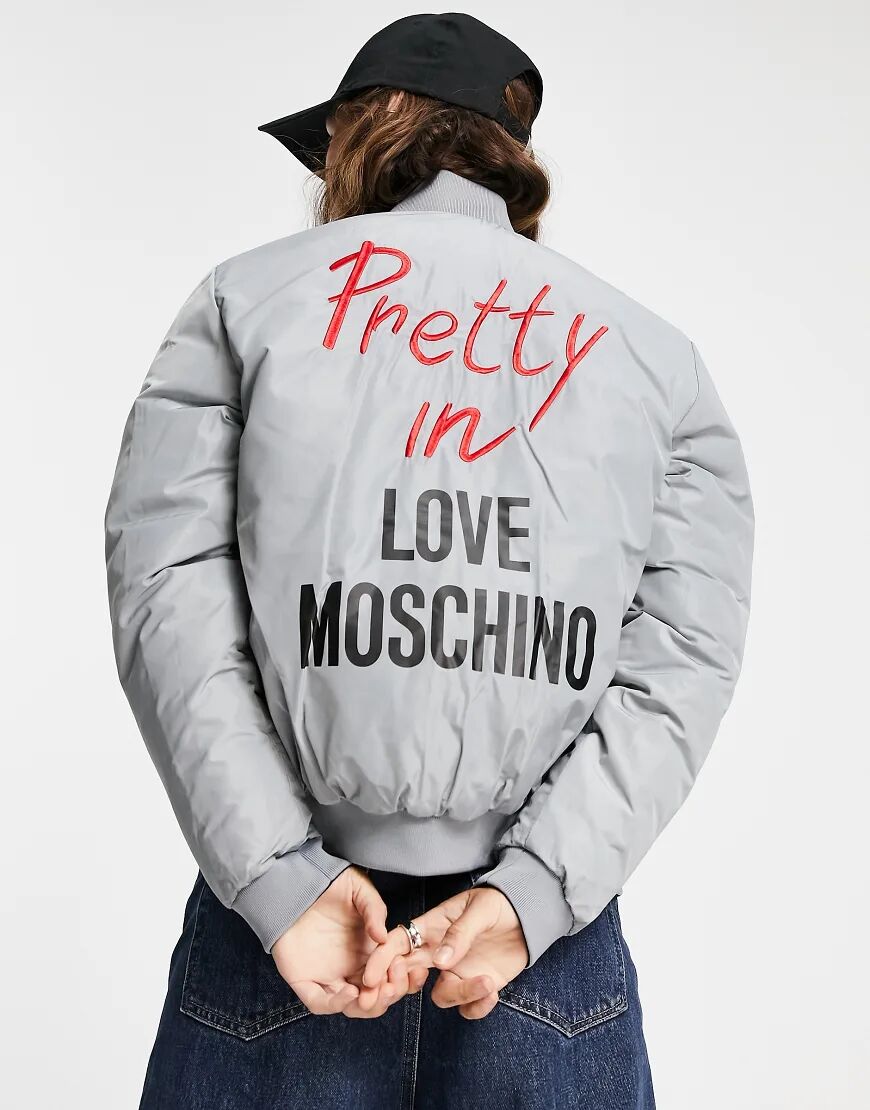 Love Moschino reversive quilted bomber jacket in black  Black