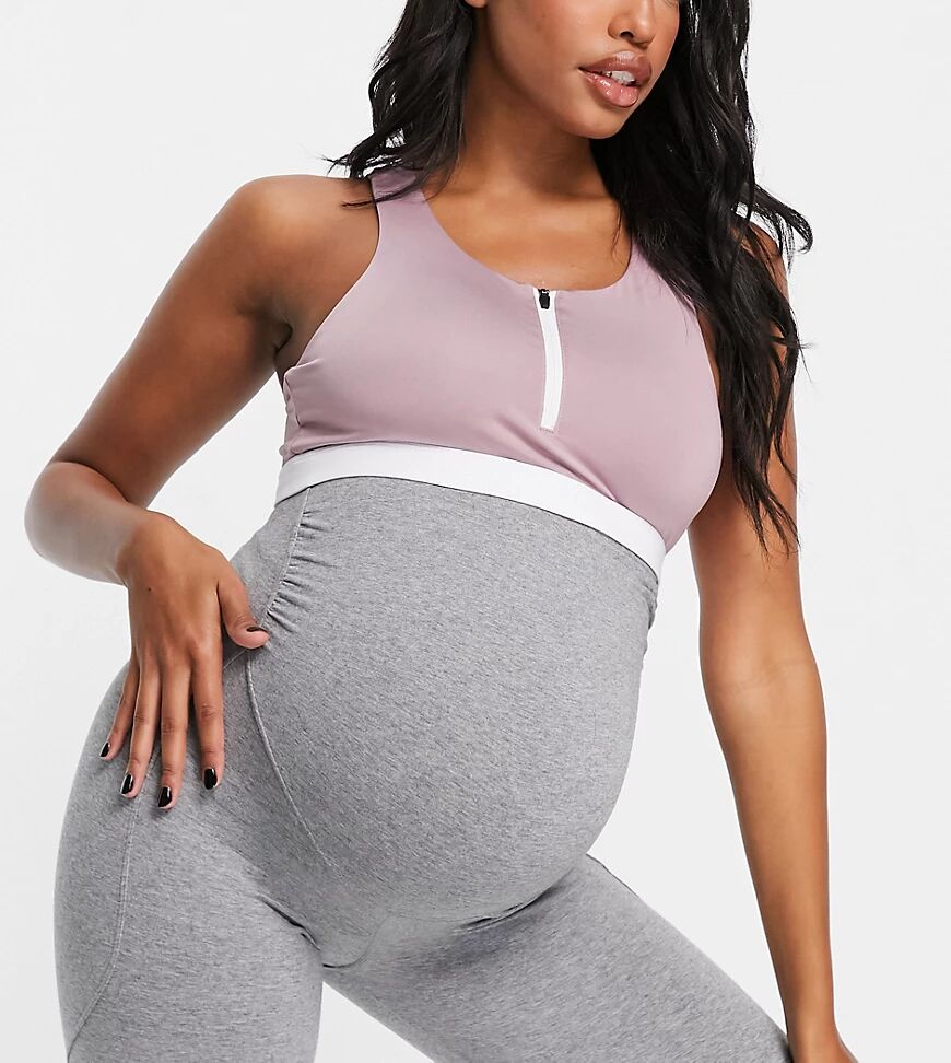 Love & Other Things Maternity gym co-ord contrast zip front sports bra in mauve & white-Purple  Purple