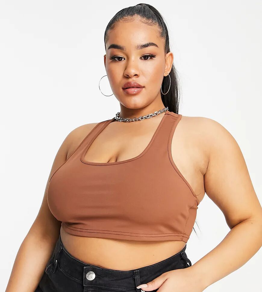 Love & Other Things Plus gym cropped bralet in brown  Brown