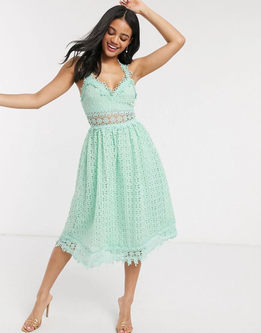 Love Triangle midi lace prom dress in sage-Green  Green