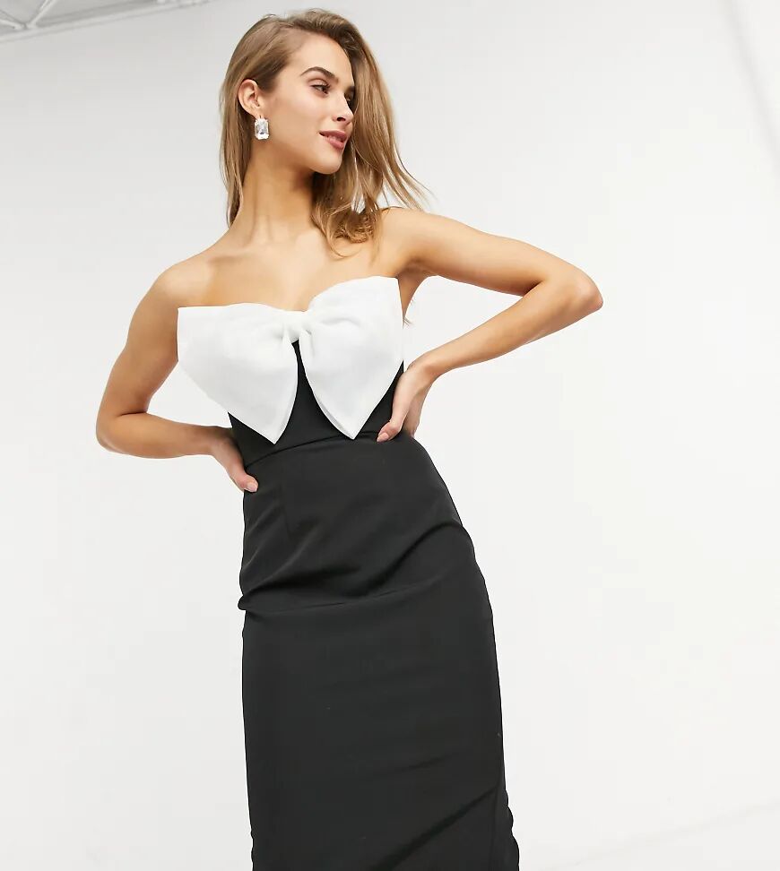 Lusso the Label exclusive bandeau midi dress with tuxedo bow in black-Multi  Multi