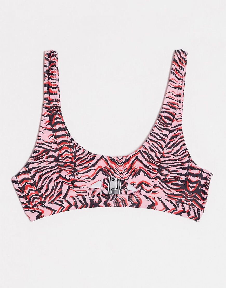 Luxe Palm Crop Cut Out Bikini Top in tiger print-Brown  Brown