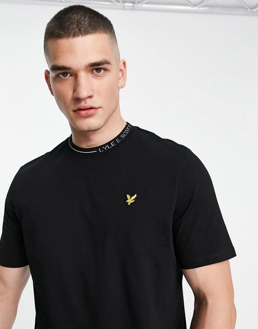 Lyle & Scott branded neck ringer t-shirt in black  Black