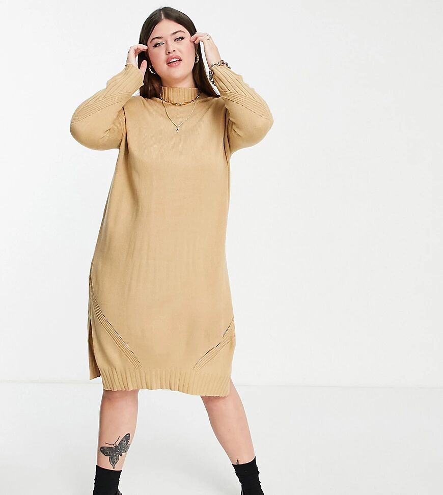 M Lounge Curve midi jumper dress with high neck and rib hem in pastel knit-Brown  Brown