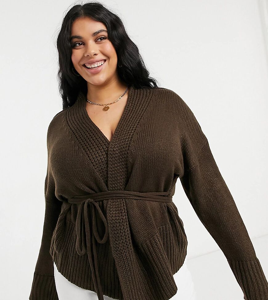 M Lounge Curve relaxed cardigan with tie front-Brown  Brown