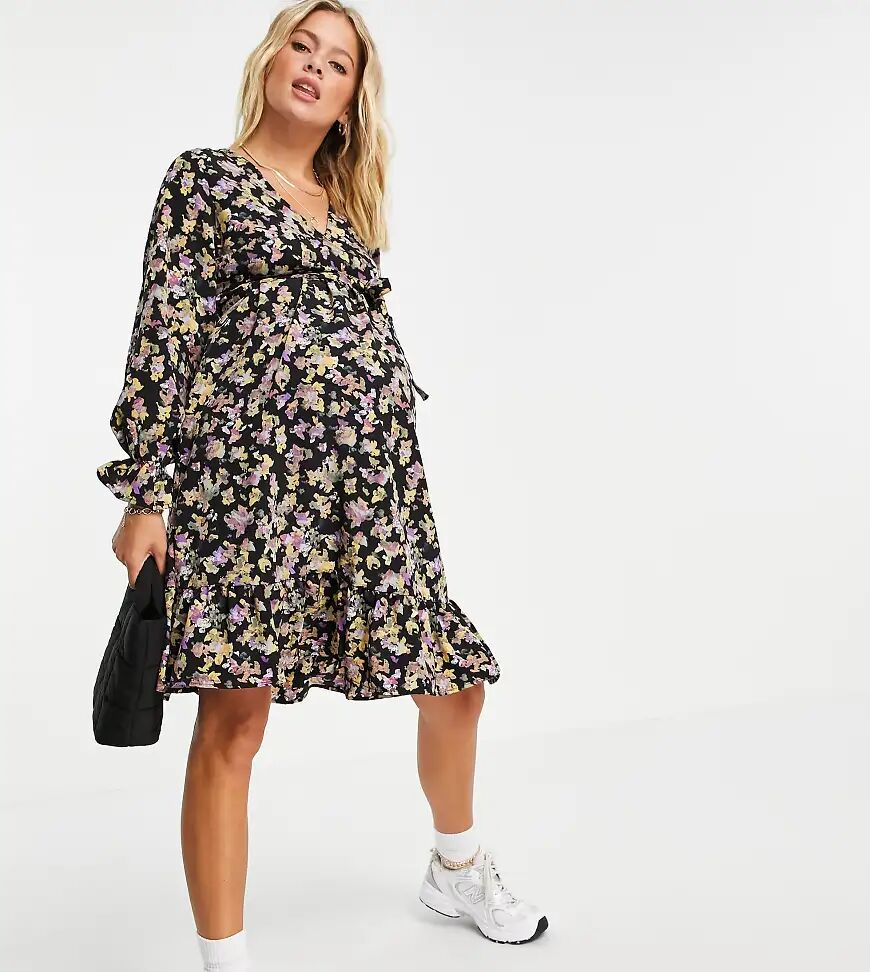 Mama.licious Mamalicious Maternity mini smock dress with frill cuff in floral-Multi  Multi