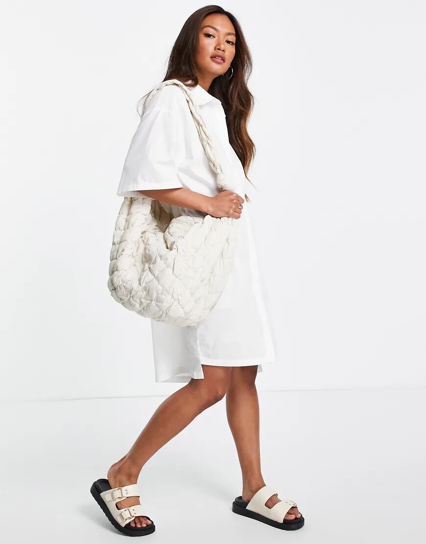 Mango button front shirt dress in white  White