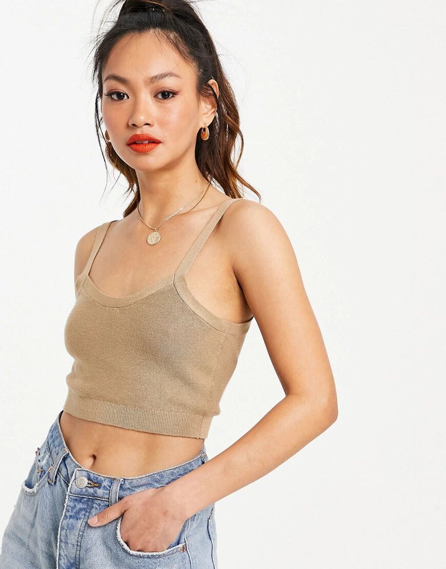 Mango knitted cropped top in beige-Neutral  Neutral