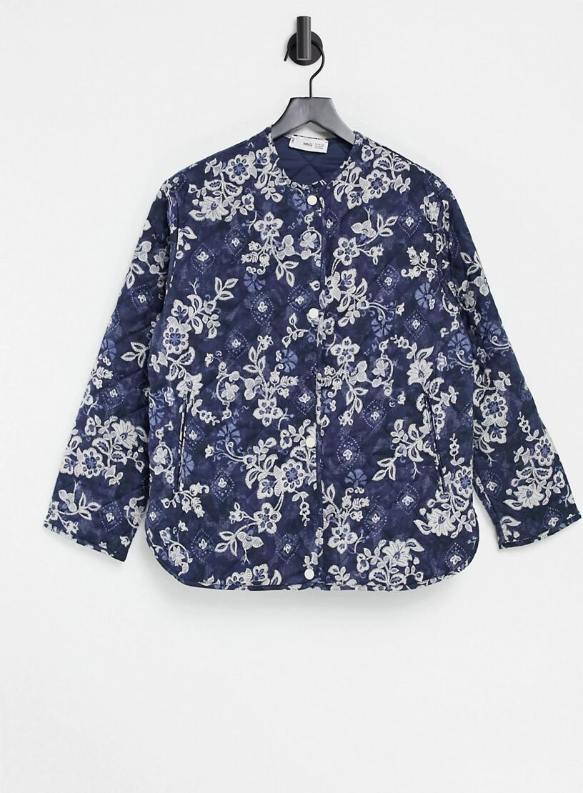 Mango quilted jacket in blue floral  Blue