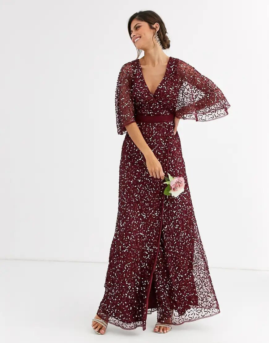 Maya Bridesmaid delicate sequin wrap maxi dress in wine-Red  Red